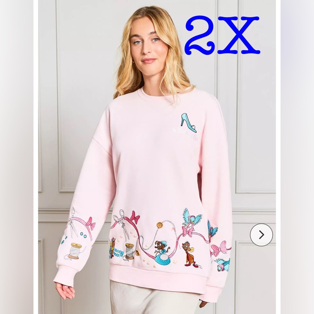 2X Disney Cinderella Pink Women's Crewneck